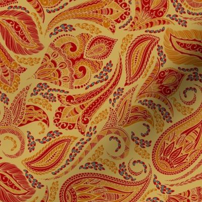 Golden Red Aqua Gypsy Paisley 