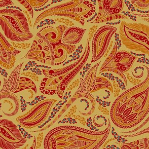 Golden Red Aqua Gypsy Paisley 