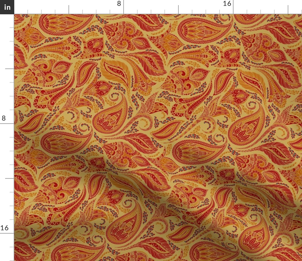 Golden Red Aqua Gypsy Paisley 