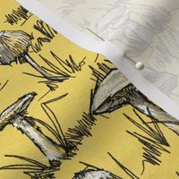 Toile Wild Mushrooms |Sm| Yellow Texture-Gray-Black-White