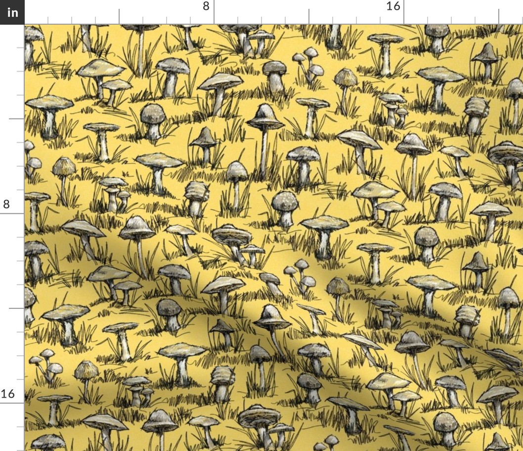Toile Wild Mushrooms |Sm| Yellow Texture-Gray-Black-White