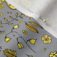 Floral pattern with the color of Pantone 2021 yellow and gray