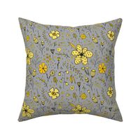 Floral pattern with the color of Pantone 2021 yellow and gray