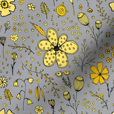 Floral pattern with the color of Pantone 2021 yellow and gray