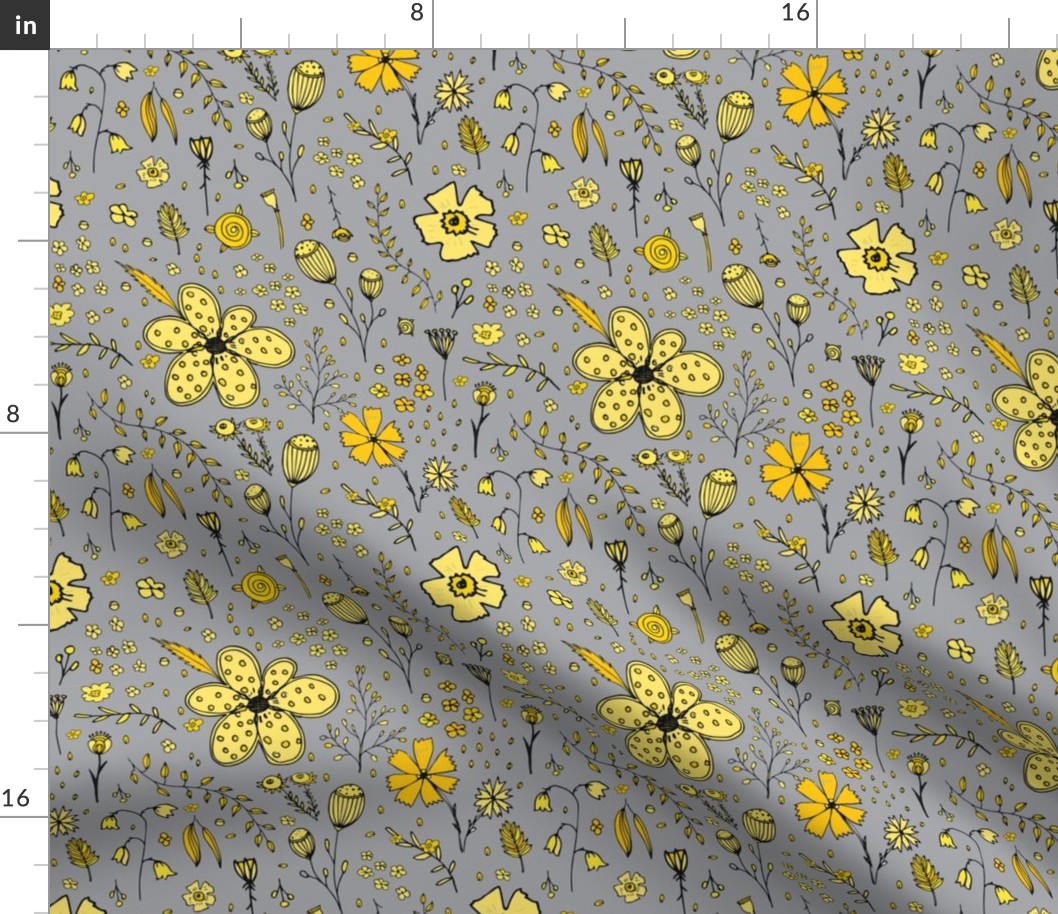 Floral pattern with the color of Pantone 2021 yellow and gray