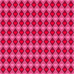 Bigger Argyle Valentine Diamond Pattern with Hearts in Red and Pink