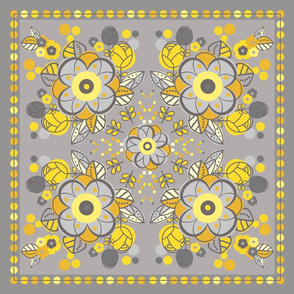 Fantasy Floral Tile-Yellow and Grey-Pantone 2021