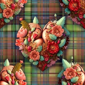 FLOWERY HEART ON MADRAS PLAID AUTUMN SHADES FLWRHT