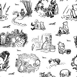 Smaller Scale Classic Pooh Sketch Scenes in Black and White