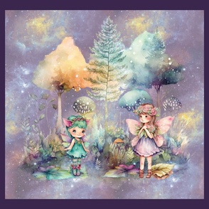 FOREST LITTLE FAIRIES PANEL LIGHT PASTEL LILAC VIOLET FLWRHT