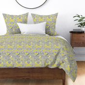 Whimsical Yellow Gray Floral