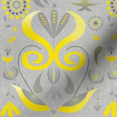 Whimsical Yellow Gray Floral