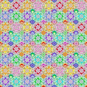 Polish Folk Art Flowers in Patchwork Retro Style on White- Small Scale