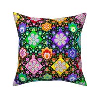 Polish Folk Art Flowers in Patchwork Retro Style Black