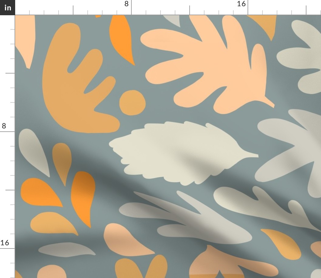 Retro Fall in Love - Blue Matisse Foliage - L