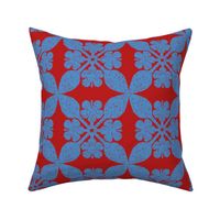 Hot Hibiscus Quilt-Red and Blue