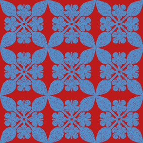 Hot Hibiscus Quilt-Red and Blue