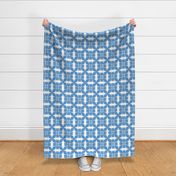 Hot Hibiscus Quilt- Blue and White