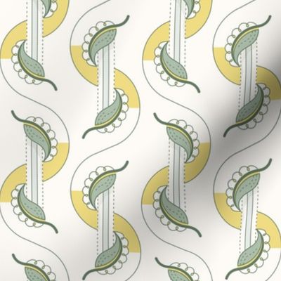 Tina small: Green & Yellow Art Deco Leaves, Modern Cottage Botanical