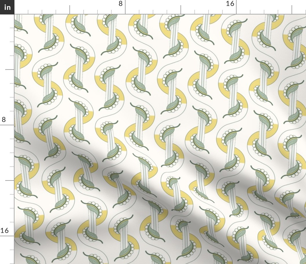 Tina small: Green & Yellow Art Deco Leaves, Modern Cottage Botanical