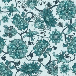 Chintz Flowers and Birds petrol green