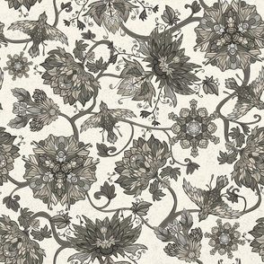 Chintz Flowers and Birds warm grey