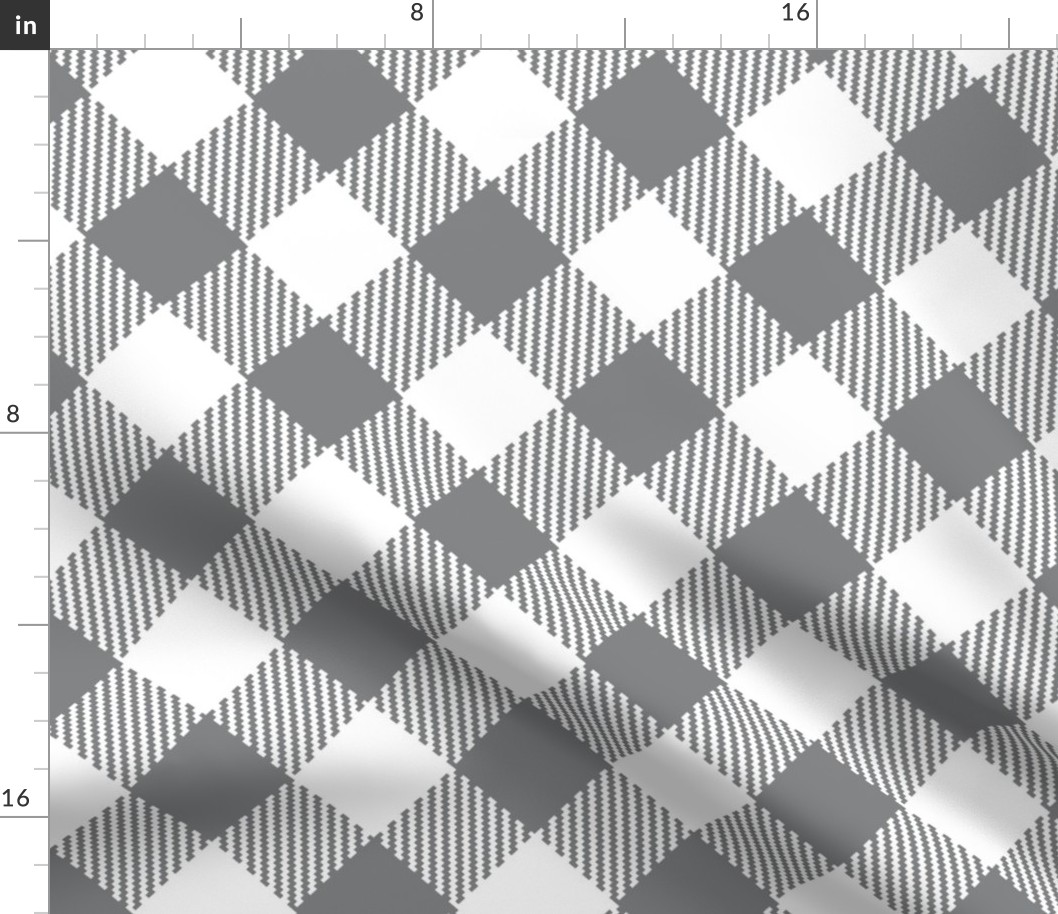 Gingham large textured Ultimate Grey white diagonal Wallpaper