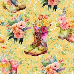 SPRING AND SUMMER FLORAL BOOTS YELLOW FLWRHT