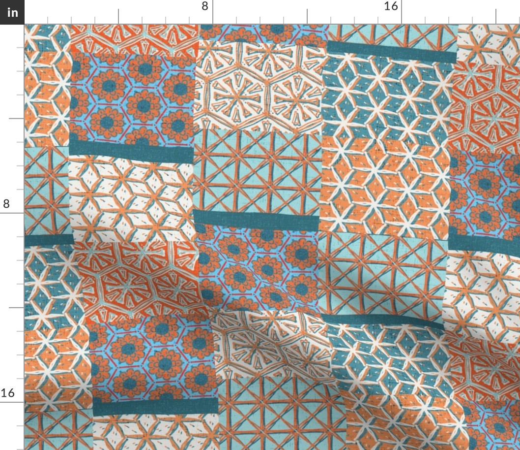 Archaic Patchwork-Orange & Turquoise