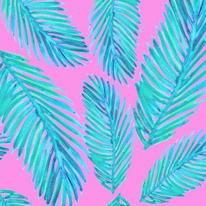 neon blue pink palm leaf pattern