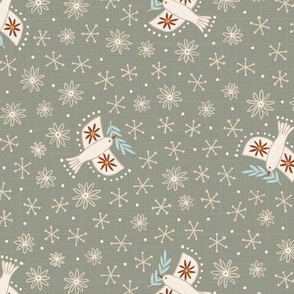 m - birds on grey - Nr.5. Coordinate for Peaceful Forest - 15"x 7.5" as fabric / 12"x 6" as wallpaper 