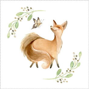 18” Fox Friends of the Forest Pillow Front with dotted cutting lines