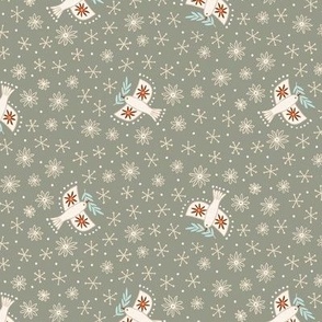s - birds on gray - Nr.5. Coordinate for Peaceful Forest - 10.5"x5.25" as fabric / 6"x 3" as wallpaper 