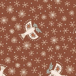 l - birds on brown - Nr.5. Coordinate for Peaceful Forest - 18"x9" as fabric / 24"x12" as wallpaper 