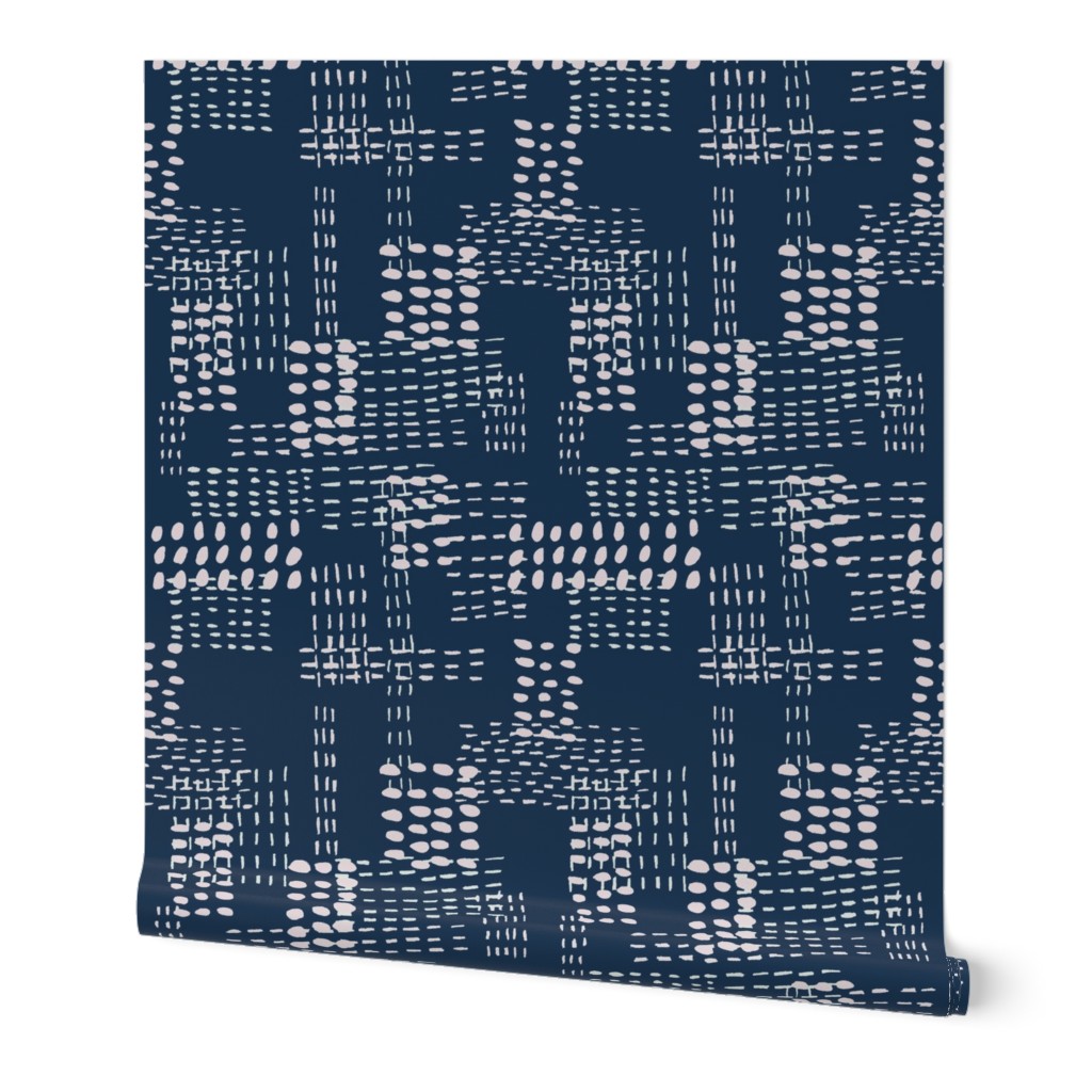 Indigo and Sashiko Dots Large