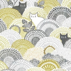 Sunflower Cat- Yellow and Gray Cats- Small