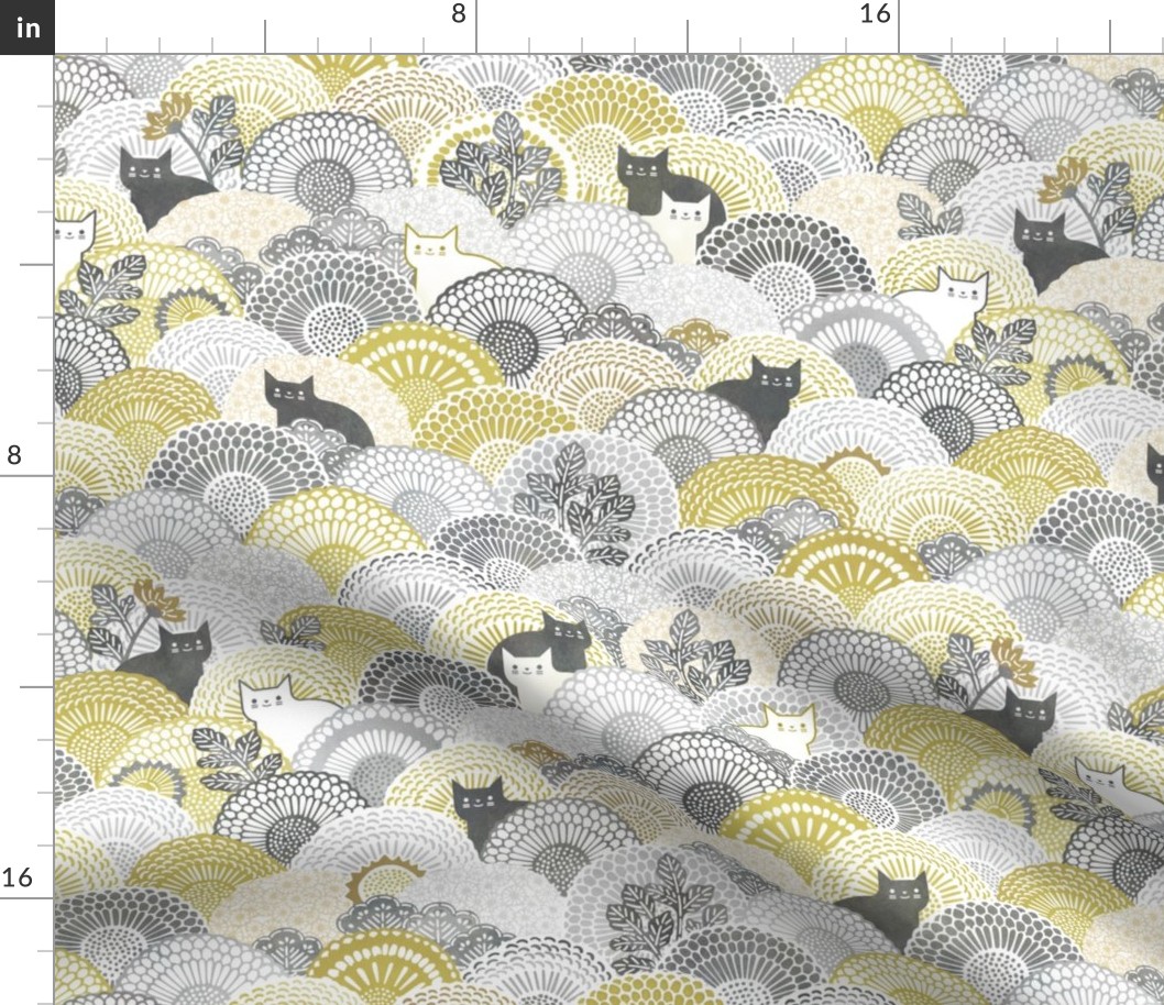 Sunflower Cat- Yellow and Gray Cats- Small