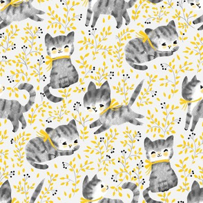 Garden-Cats grey and yellow- white