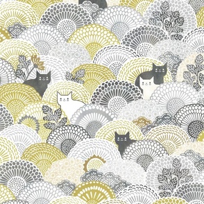 Sunflower Cat- Yellow and Gray Cats Medium