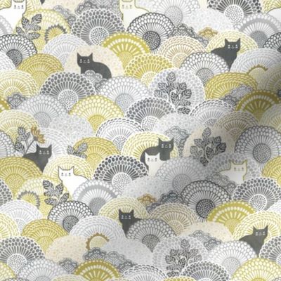 Sunflower Cat- Yellow and Gray Cats Mini- Face Mask- Small Scale