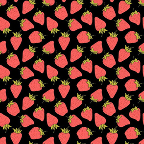 Large Tossed Strawberry Pattern on Black