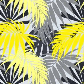 Tropical Leaves in Yellow and Grey
