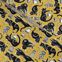 Black Cats & Coffee on Classic Yellow - Medium Scale