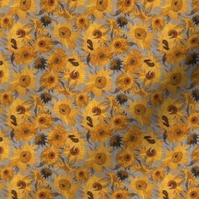 TINY Van Gogh Sunflowers grey yellow 
