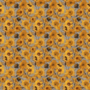 SMALL Van Gogh Sunflowers grey yellow 