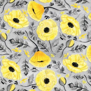 Butter Yellow Poppies on Pearl River Grey - Small