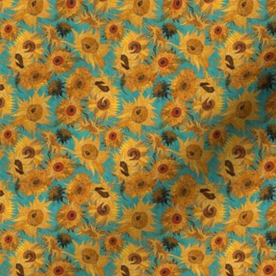 TINY Van Gogh Sunflowers teal orange