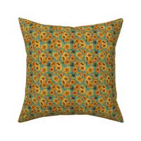 TINY Van Gogh Sunflowers teal orange