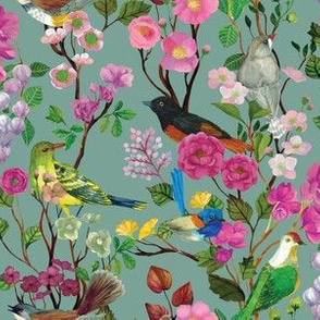 Birds and Blooms Chinoiserie {Duck Egg} small scale