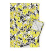 Buttercup Yellow and Silver Grey Watercolor Floral with Butterflies